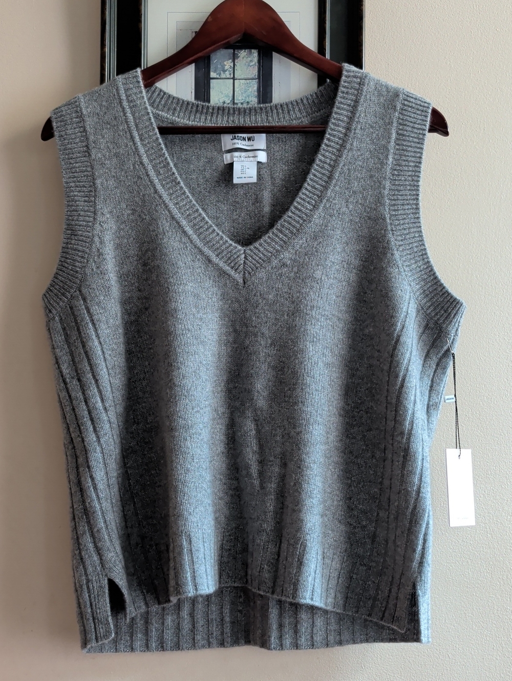 Jason Wu Women's Grey V-Neck 100% Cashmere Sweater Vest
